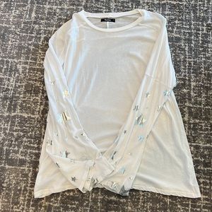 Michael Lauren White Flared Long Sleeve Tee with Silver Stars